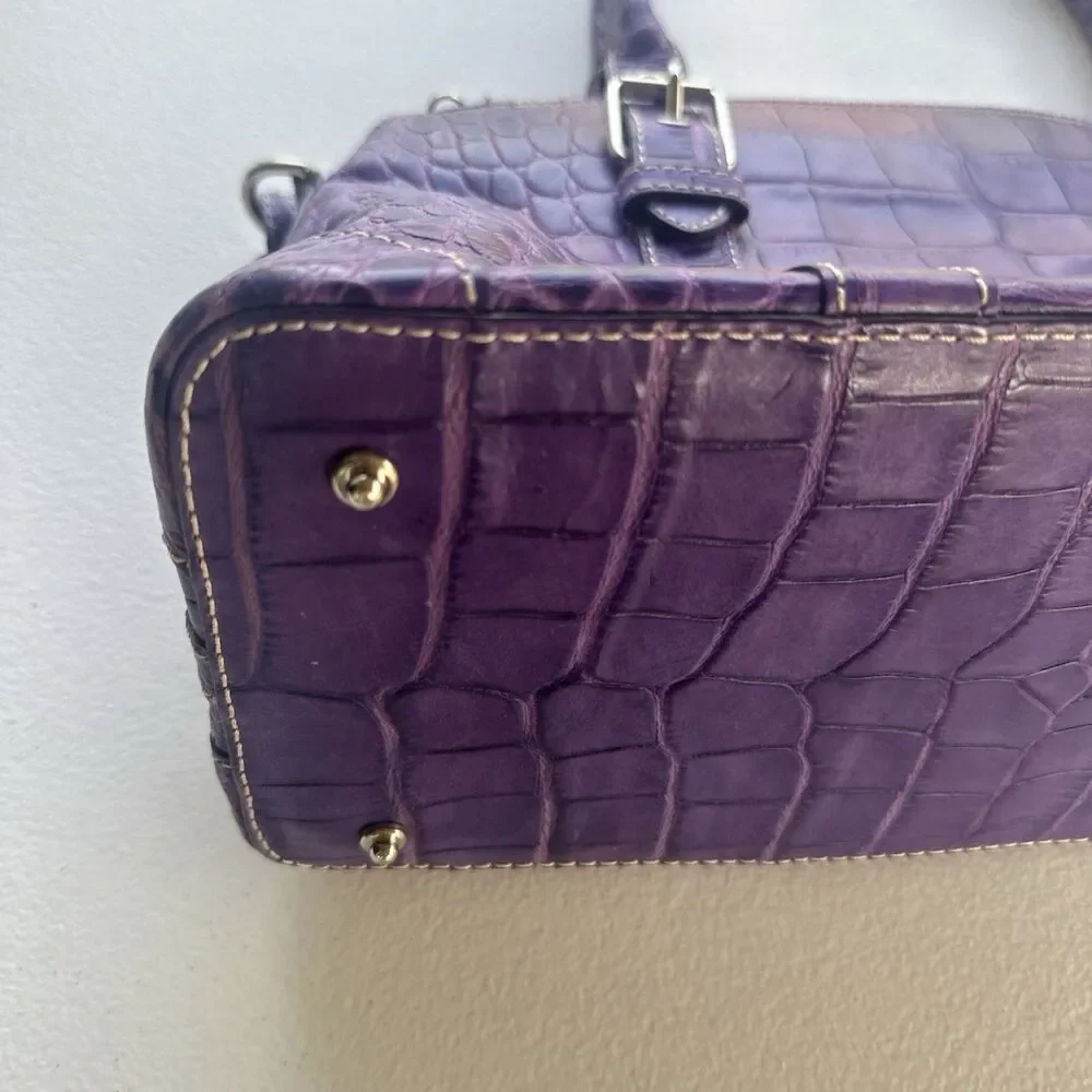 Dooney & Bourke Purple Nile Crocodile Embossed Domed Satchel Leather Bag Y2k